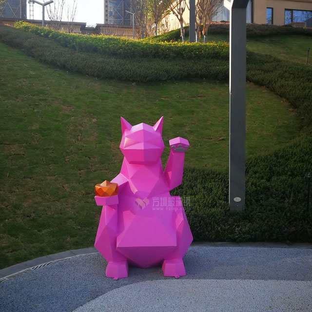 室外玻璃鋼雕塑粉紅切面貓四川園林景觀