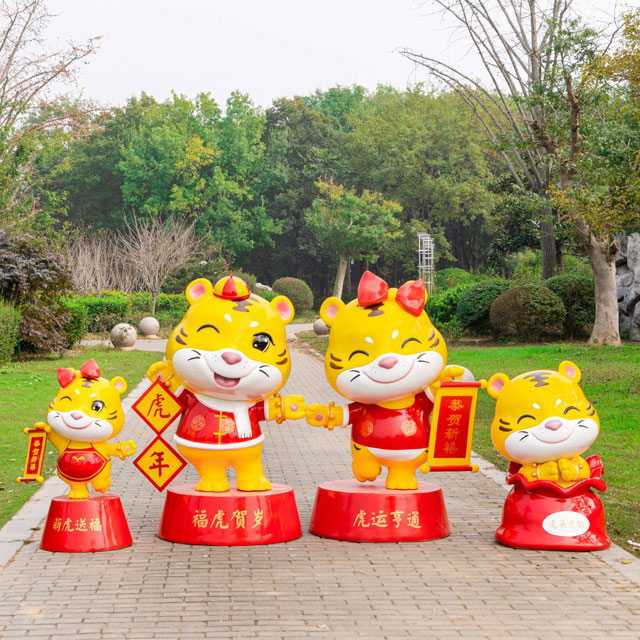 玻璃鋼生肖虎雕塑新年吉祥物打卡相框虎擺件