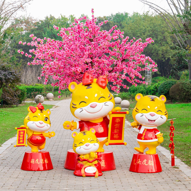 玻璃鋼生肖虎雕塑新年吉祥物打卡相框虎擺件