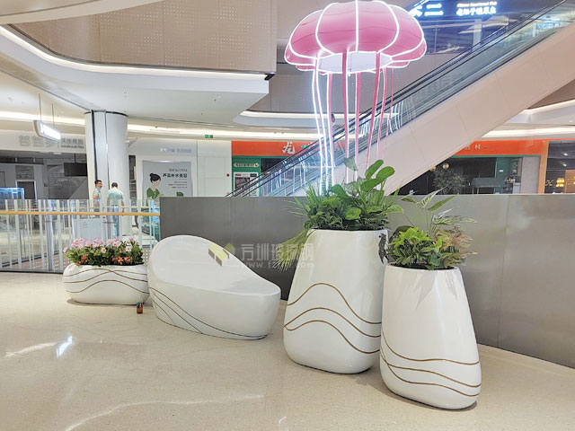 玻璃鋼花盆座椅組合美陳空間裝飾龍崗購物中心