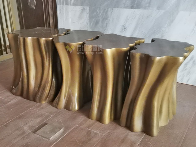 玻璃鋼樹樁凳深圳珠寶店異形組合金色樹墩造型凳