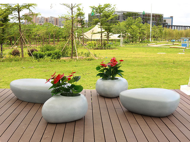寧夏戶外景觀玻璃鋼花盆座凳