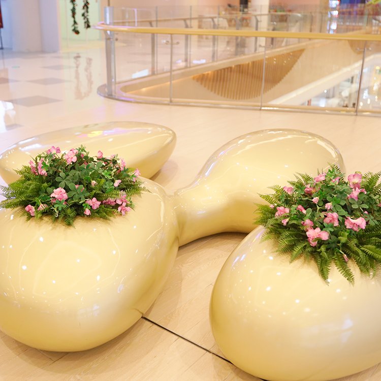 玻璃鋼連體組合花盆座椅美陳裝飾擺件
