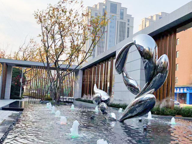 小區(qū)不銹鋼入口水景雕塑
